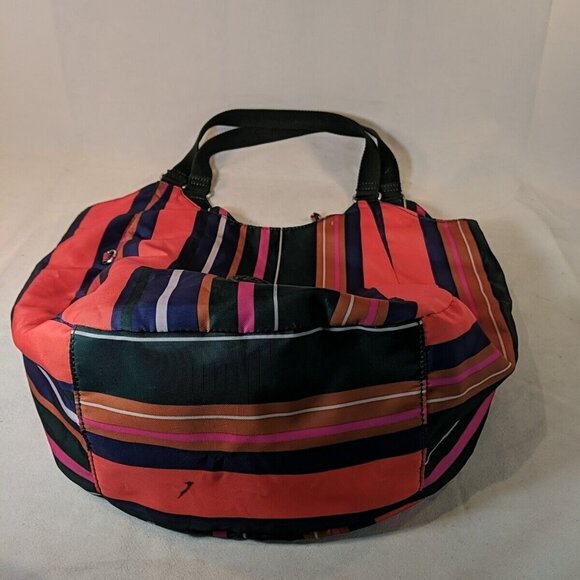 Kipling Striped Muticolor Shoulder Tote Bag Orange Green Large Canvas Straps - Picture 5 of 16